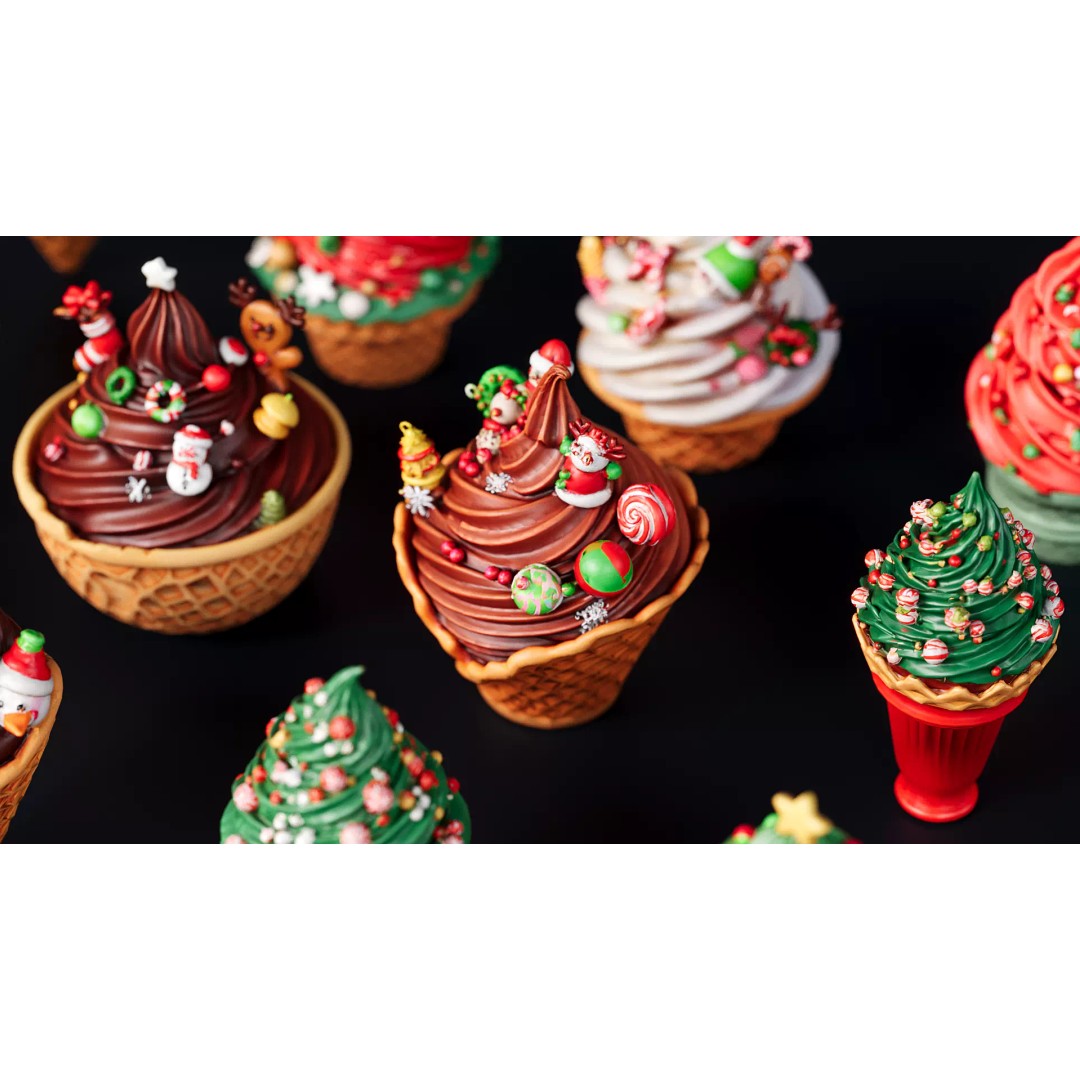 Christmas-Style Ice Cream Cone 3D Model – PBR Textures, Game-Ready Formats - View 4