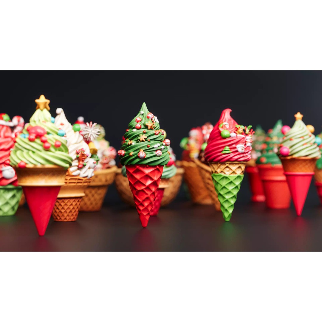 Christmas-Style Ice Cream Cone 3D Model – PBR Textures, Game-Ready Formats - View 5