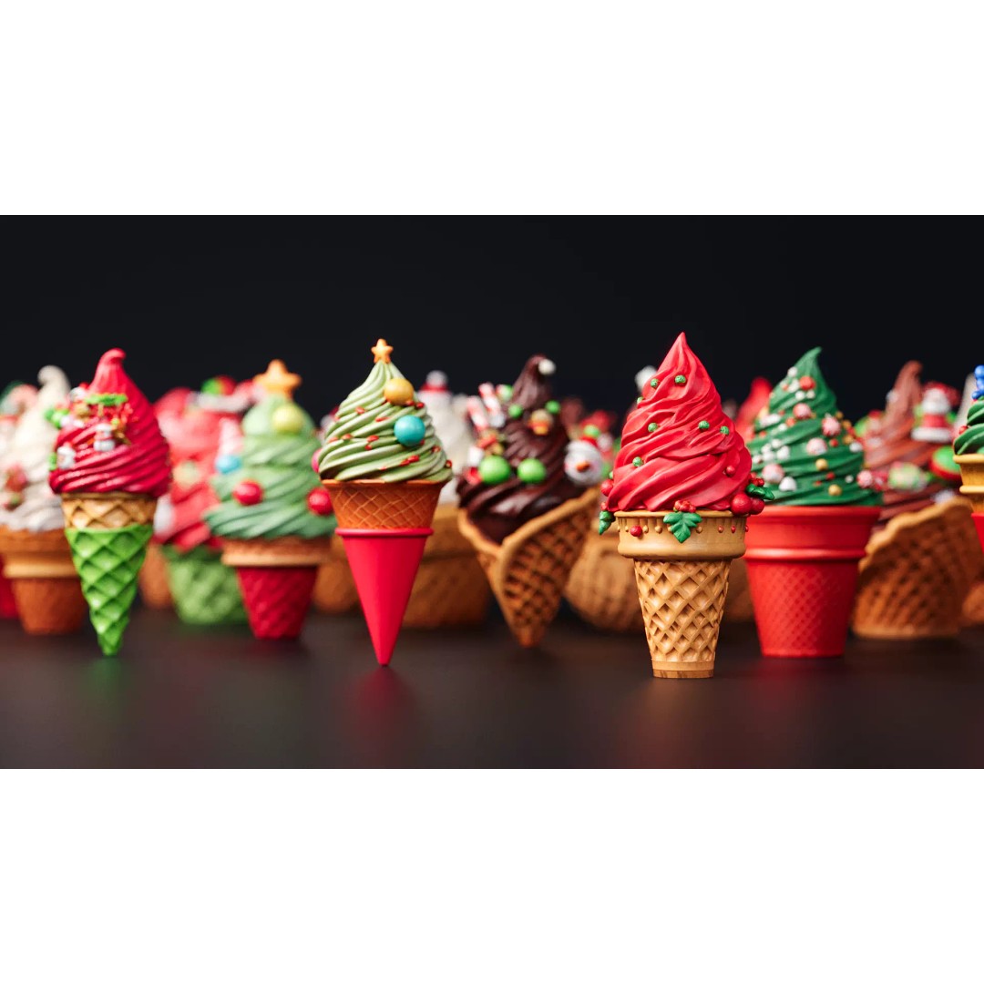 Christmas-Style Ice Cream Cone 3D Model – PBR Textures, Game-Ready Formats - View 6
