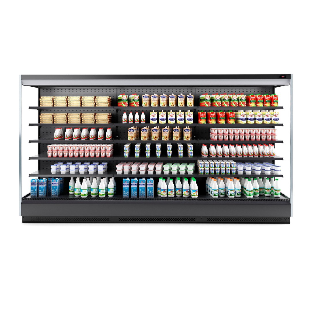 Vertical Multi Deck Refrigerator 3D Model – PBR Textured, FBX, Game-Ready - View 3