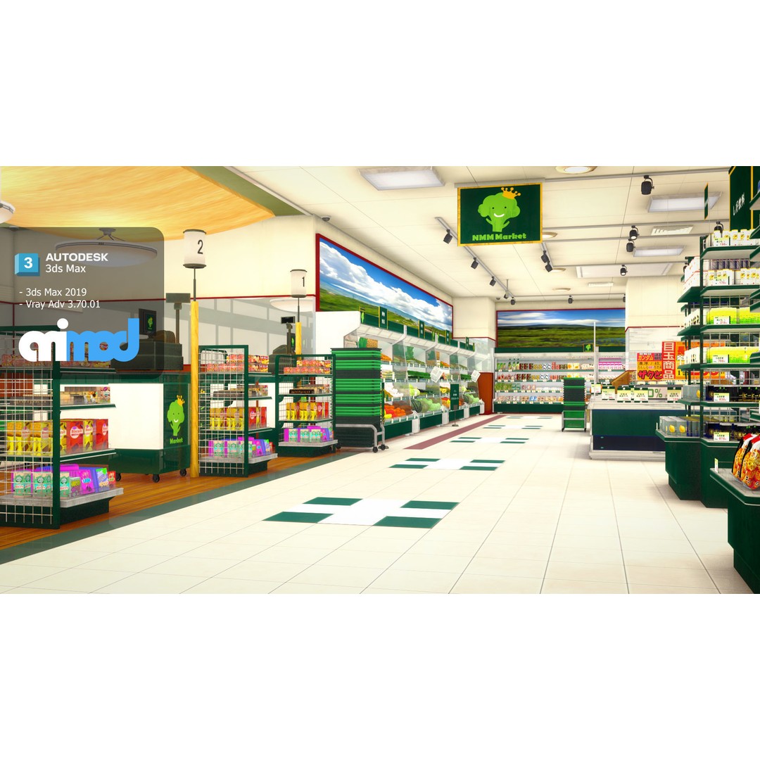 Japanese Supermarket 3D Model – Detailed Interior Asset, FBX, PBR - View 3