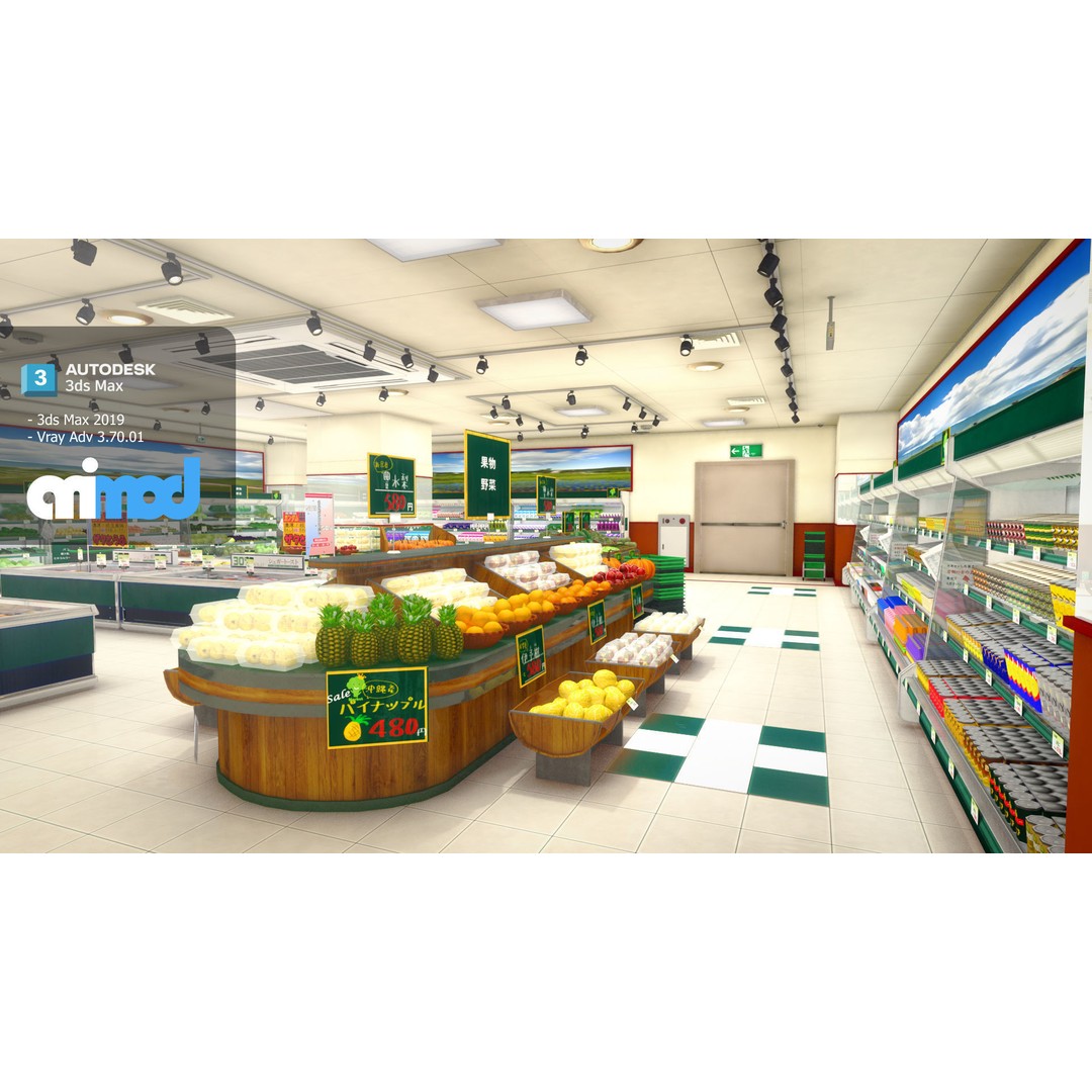 Japanese Supermarket 3D Model – Detailed Interior Asset, FBX, PBR - View 5