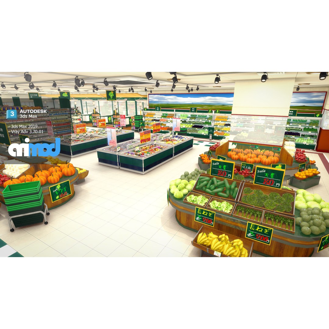 Japanese Supermarket 3D Model – Detailed Interior Asset, FBX, PBR - View 6