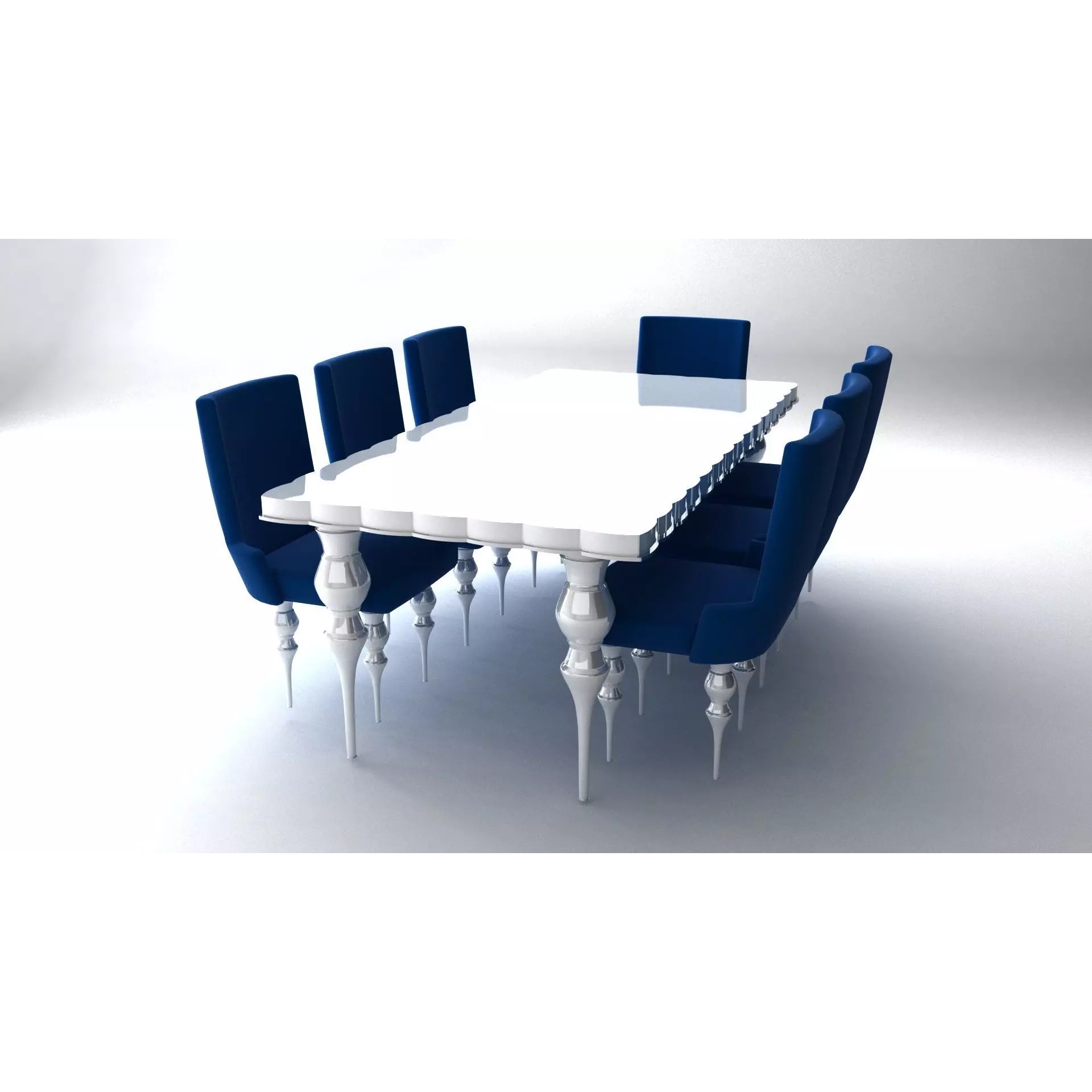 Elegant Dining Table with 7 Chairs - Game-Ready 3D Model