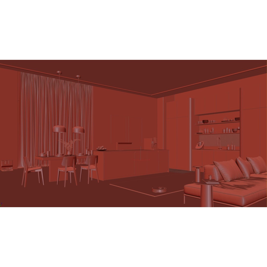 Modern Kitchen 3D Model – Minimalist Design for Archviz, FBX