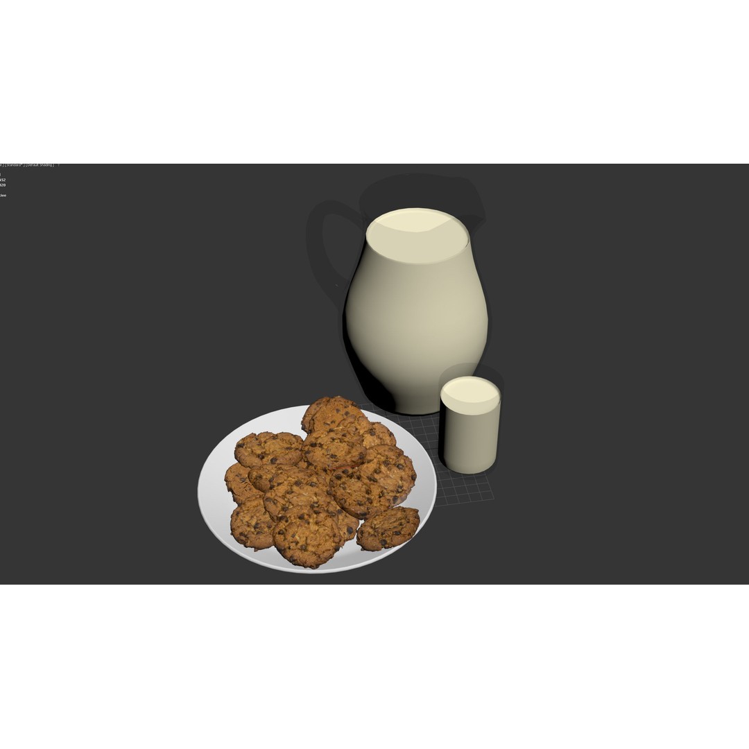 Chocolate Chip Cookies and Milk 3D Model – Photorealistic Food Asset, FBX