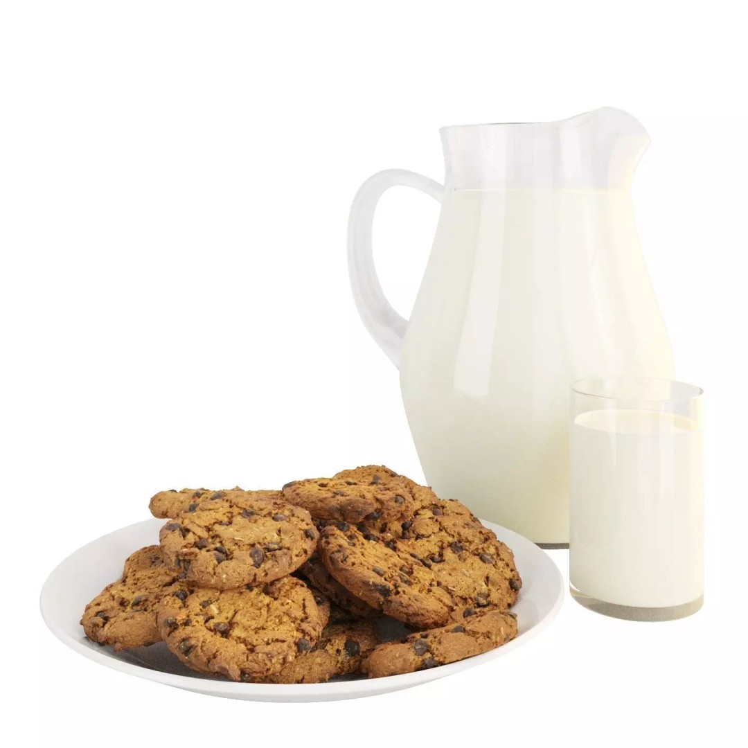 Chocolate Chip Cookies and Milk 3D Model – Photorealistic Food Asset, FBX - View 2