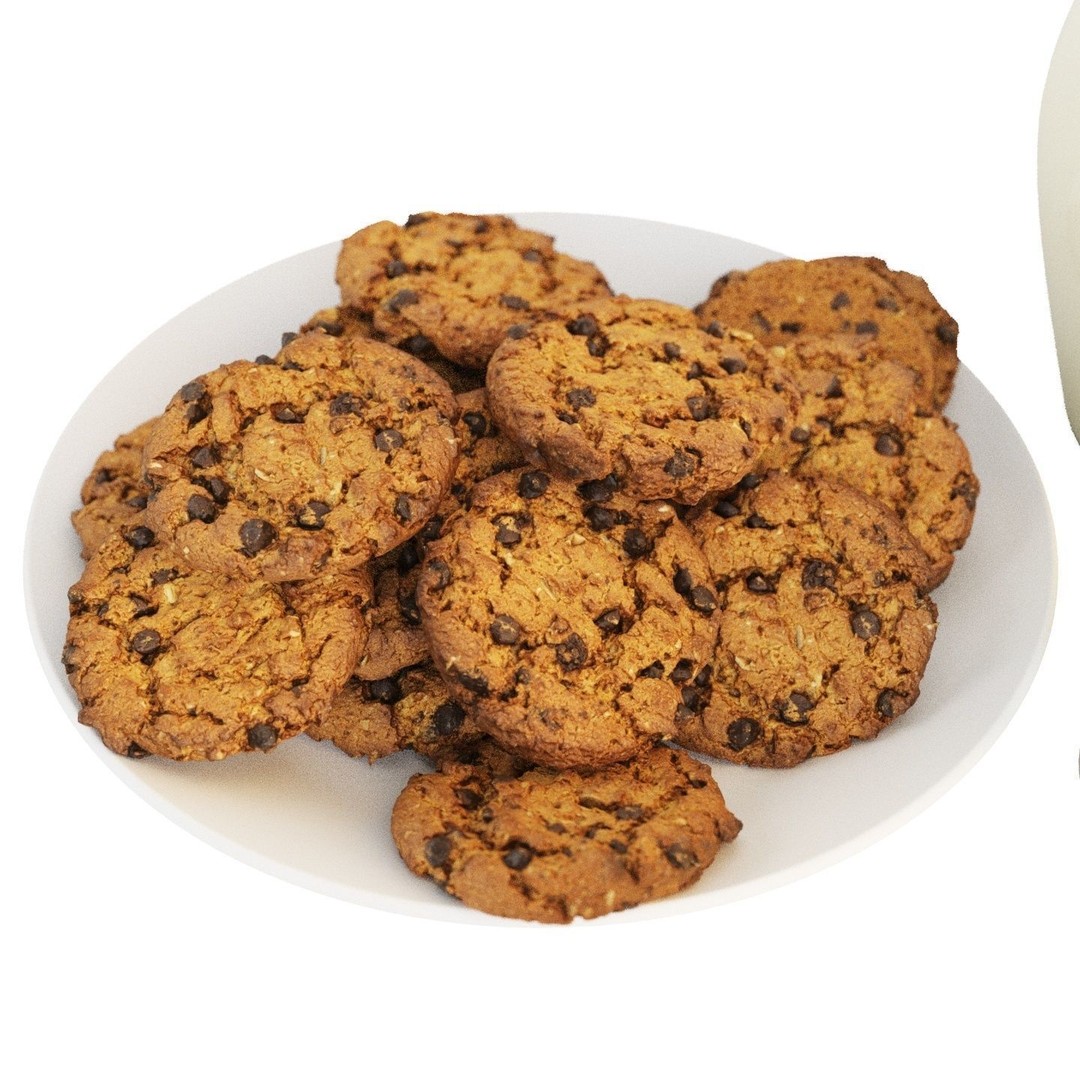 Chocolate Chip Cookies and Milk 3D Model – Photorealistic Food Asset, FBX - View 4