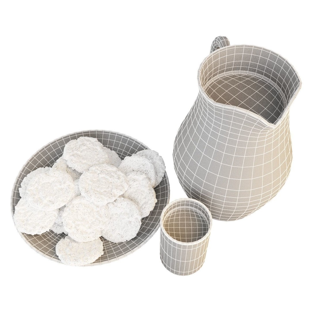 Chocolate Chip Cookies and Milk 3D Model – Photorealistic Food Asset, FBX - View 7