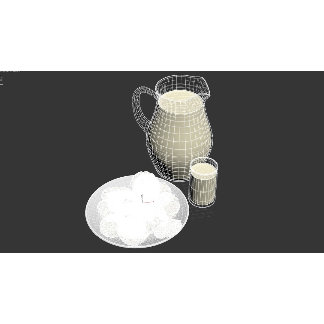 Chocolate Chip Cookies and Milk 3D Model – Photorealistic Food Asset, FBX - View 8