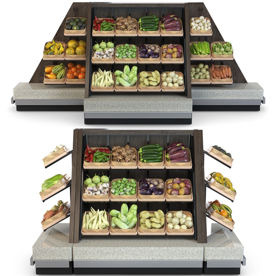 Vegetable Rack 3D Model – Low Poly Asset with PBR Textures, FBX