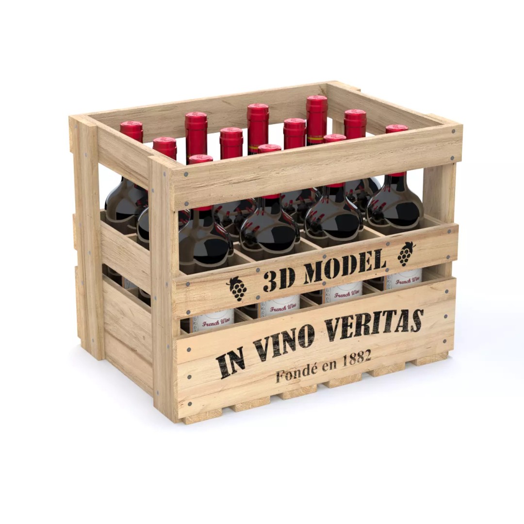 Wooden Wine Crate 3D Model – Vintage Beverage Container, FBX & OBJ - View 2