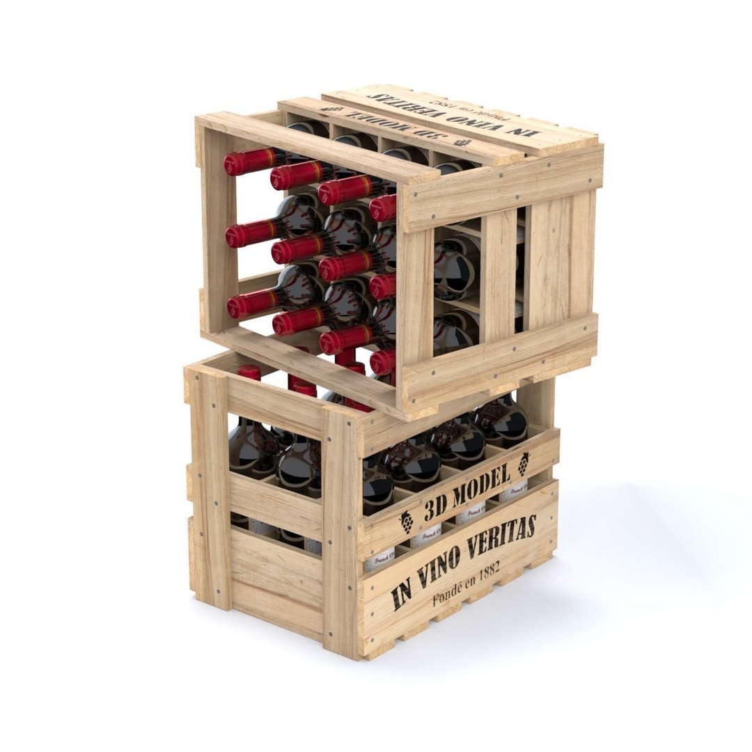 Wooden Wine Crate 3D Model – Vintage Beverage Container, FBX & OBJ - View 3
