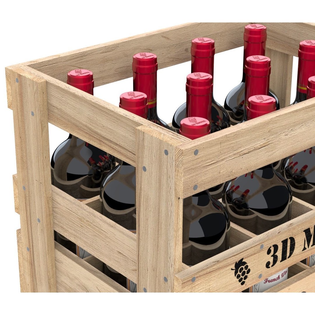Wooden Wine Crate 3D Model – Vintage Beverage Container, FBX & OBJ - View 4