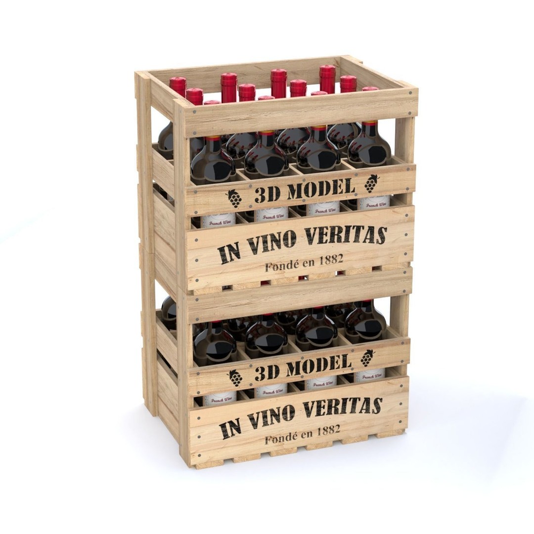 Wooden Wine Crate 3D Model – Vintage Beverage Container, FBX & OBJ - View 6