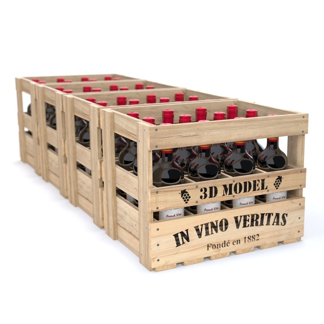 Wooden Wine Crate 3D Model – Vintage Beverage Container, FBX & OBJ - View 7