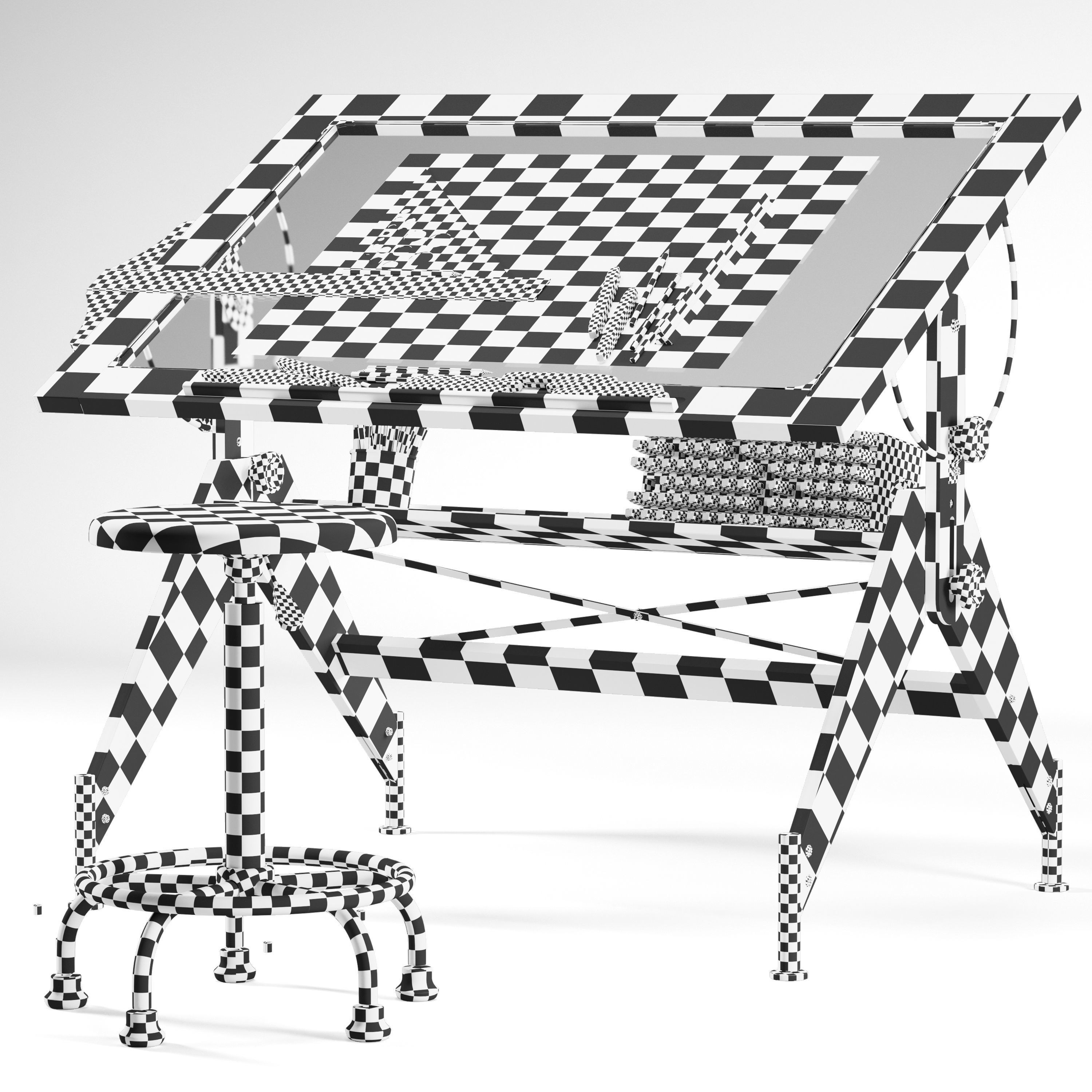 Aries Wood and Glass Drawing Table - Game-Ready 3D Model - View 20