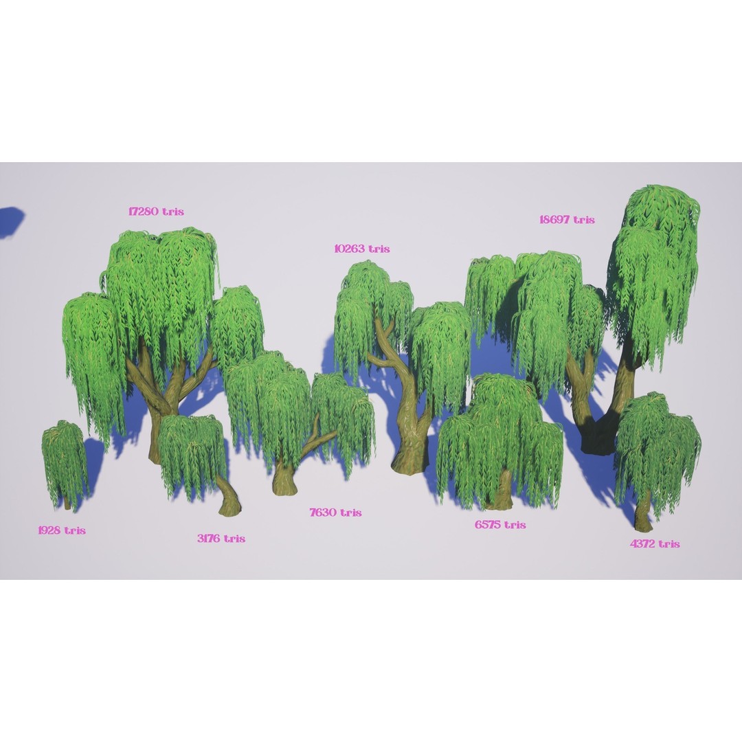 Willow Trees 3D Model – Low Poly Game Ready Asset, FBX - View 3