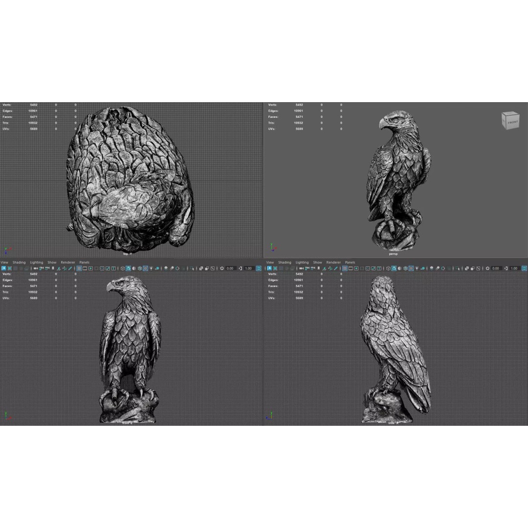 Majestic Eagle Statue 3D Model – High-Detail PBR Stone Sculpture, Low Poly - View 10