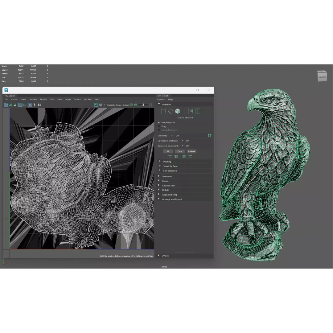 Majestic Eagle Statue 3D Model – High-Detail PBR Stone Sculpture, Low Poly - View 13
