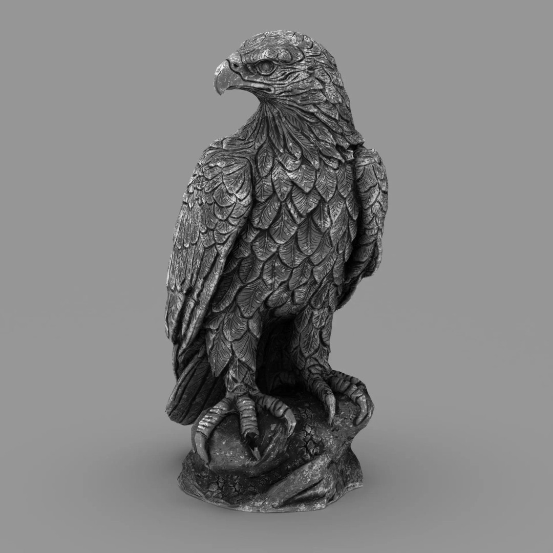 Majestic Eagle Statue 3D Model – High-Detail PBR Stone Sculpture, Low Poly - View 2