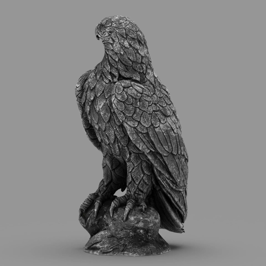 Majestic Eagle Statue 3D Model – High-Detail PBR Stone Sculpture, Low Poly - View 3