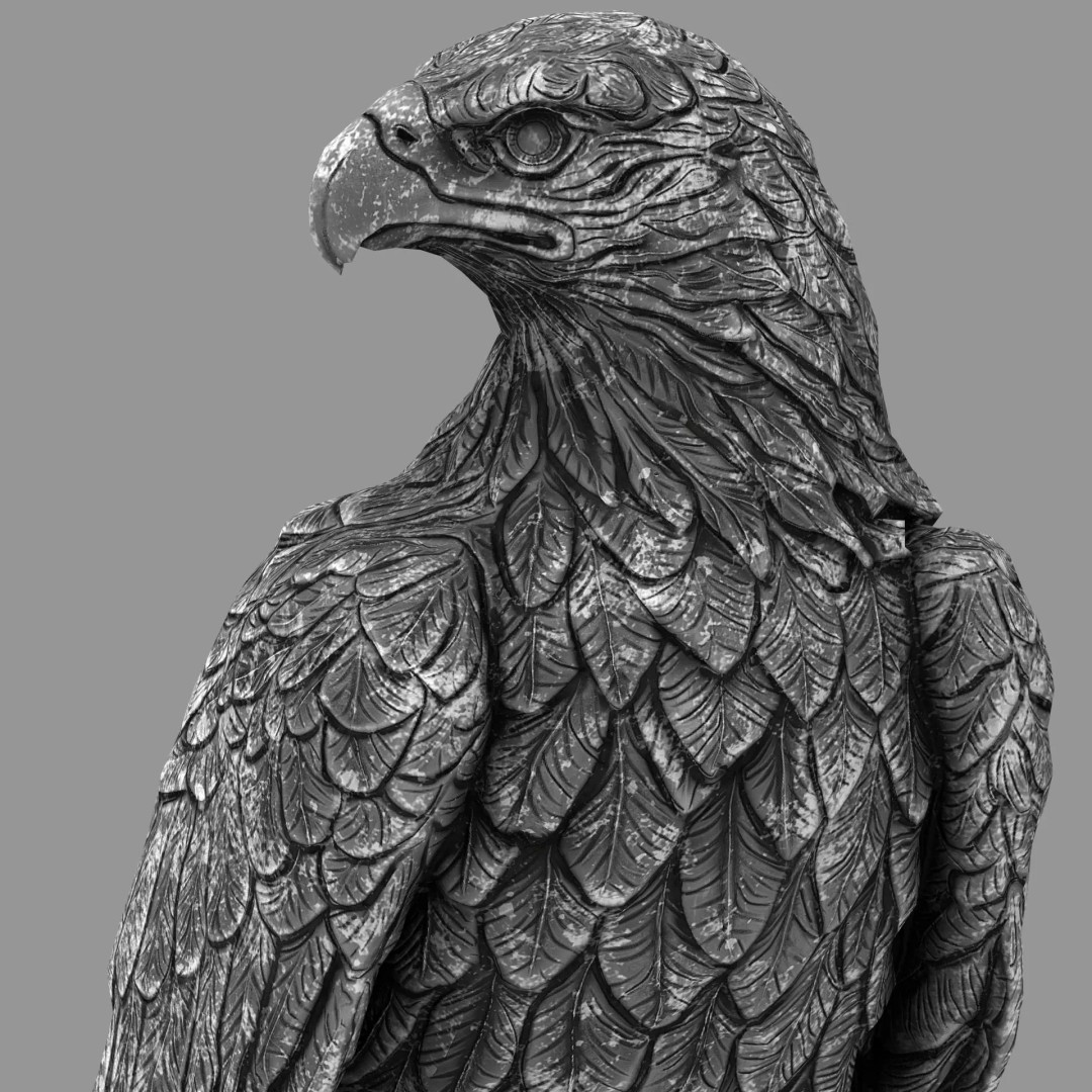 Majestic Eagle Statue 3D Model – High-Detail PBR Stone Sculpture, Low Poly - View 5