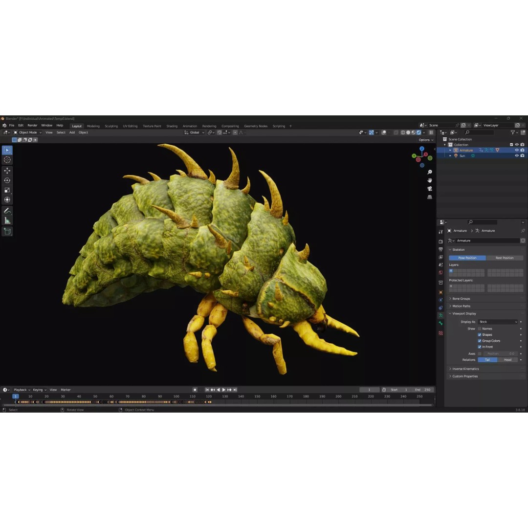 Larval 3D Model – Animated Rigged Insect Asset, PBR Textures