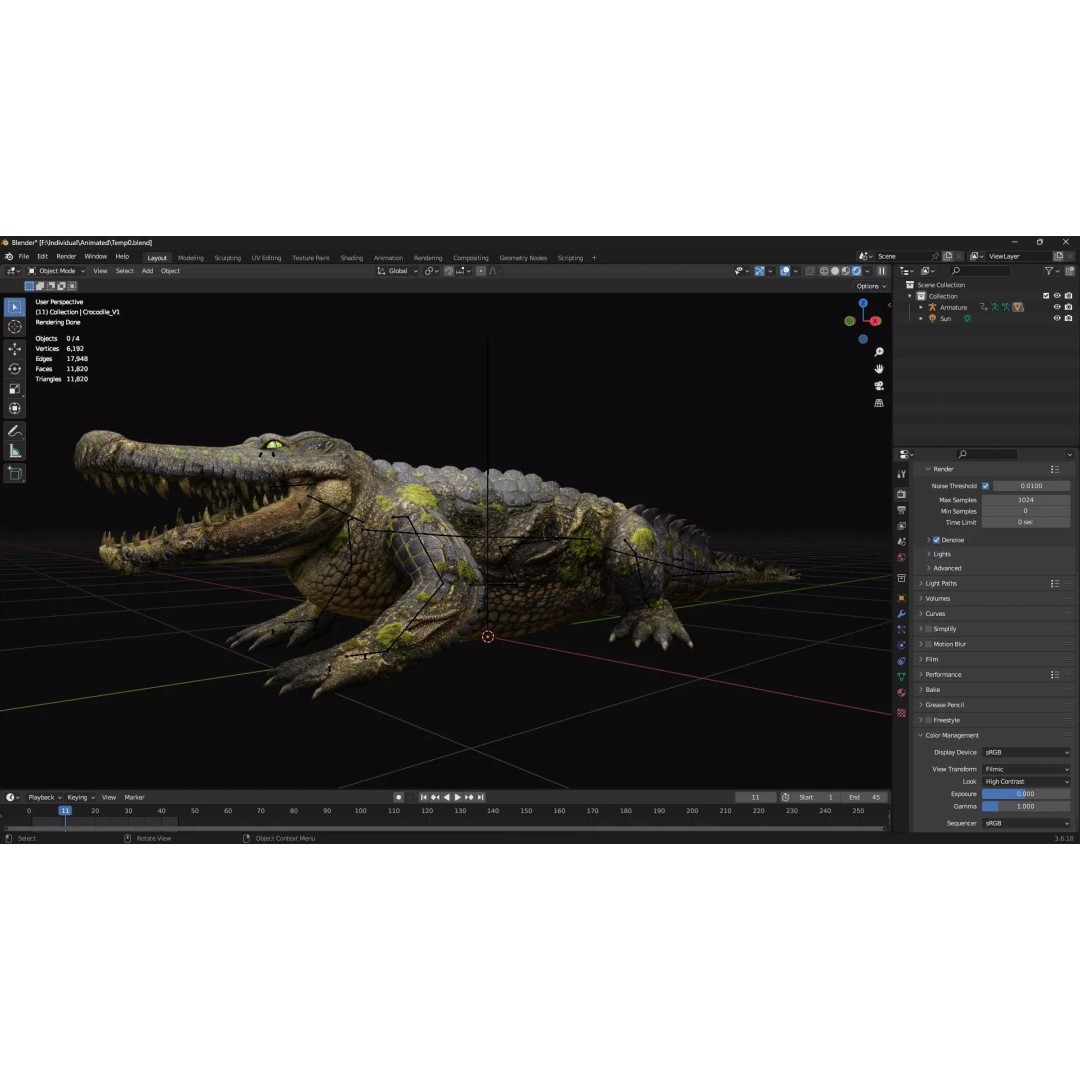 Crocodile 3D Model – Animated Rigged Creature, FBX, Blender - View 20