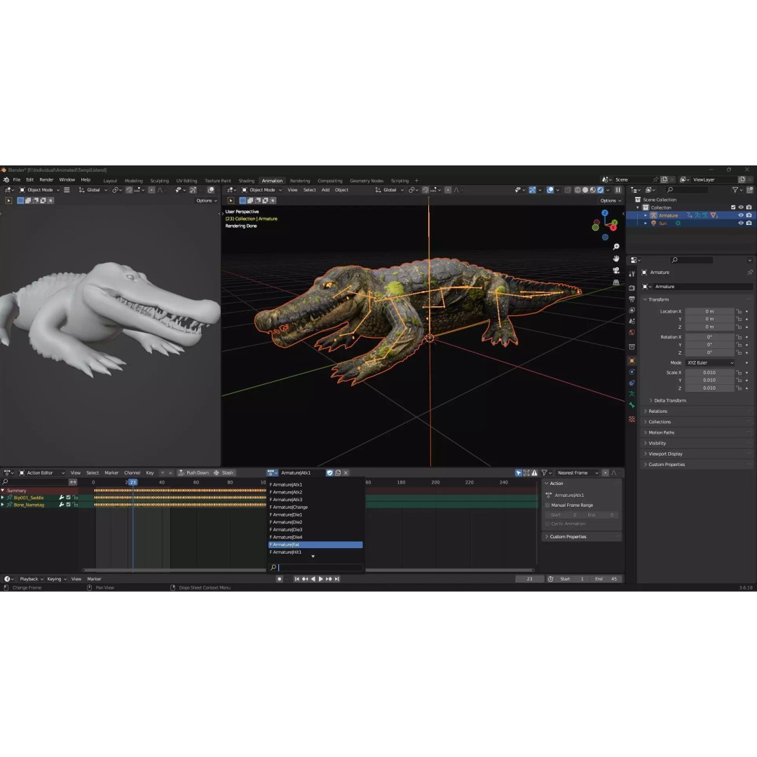 Crocodile 3D Model – Animated Rigged Creature, FBX, Blender - View 23