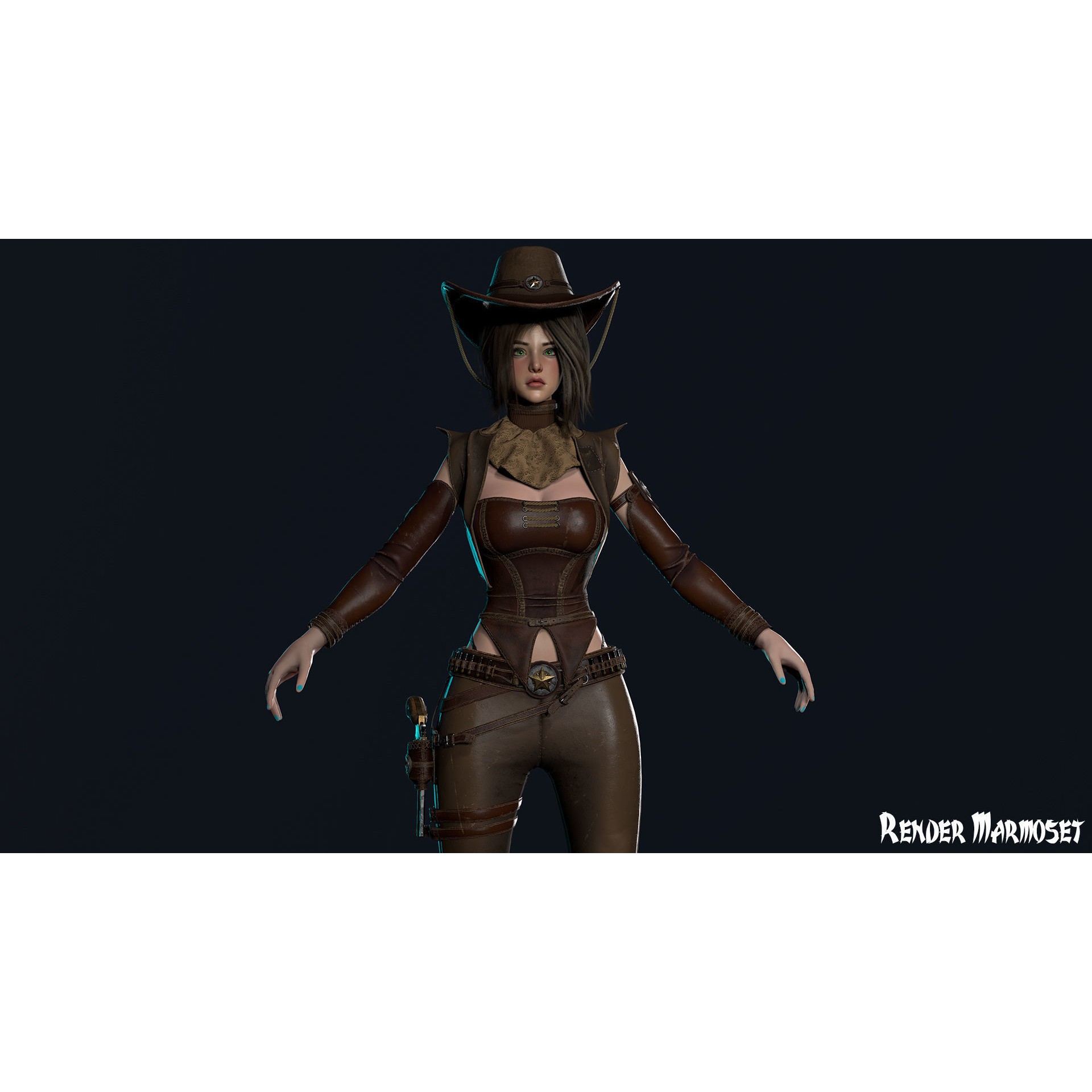 Cowboy Sheriff Girl - Low-Poly Game-Ready 3D Model - View 10
