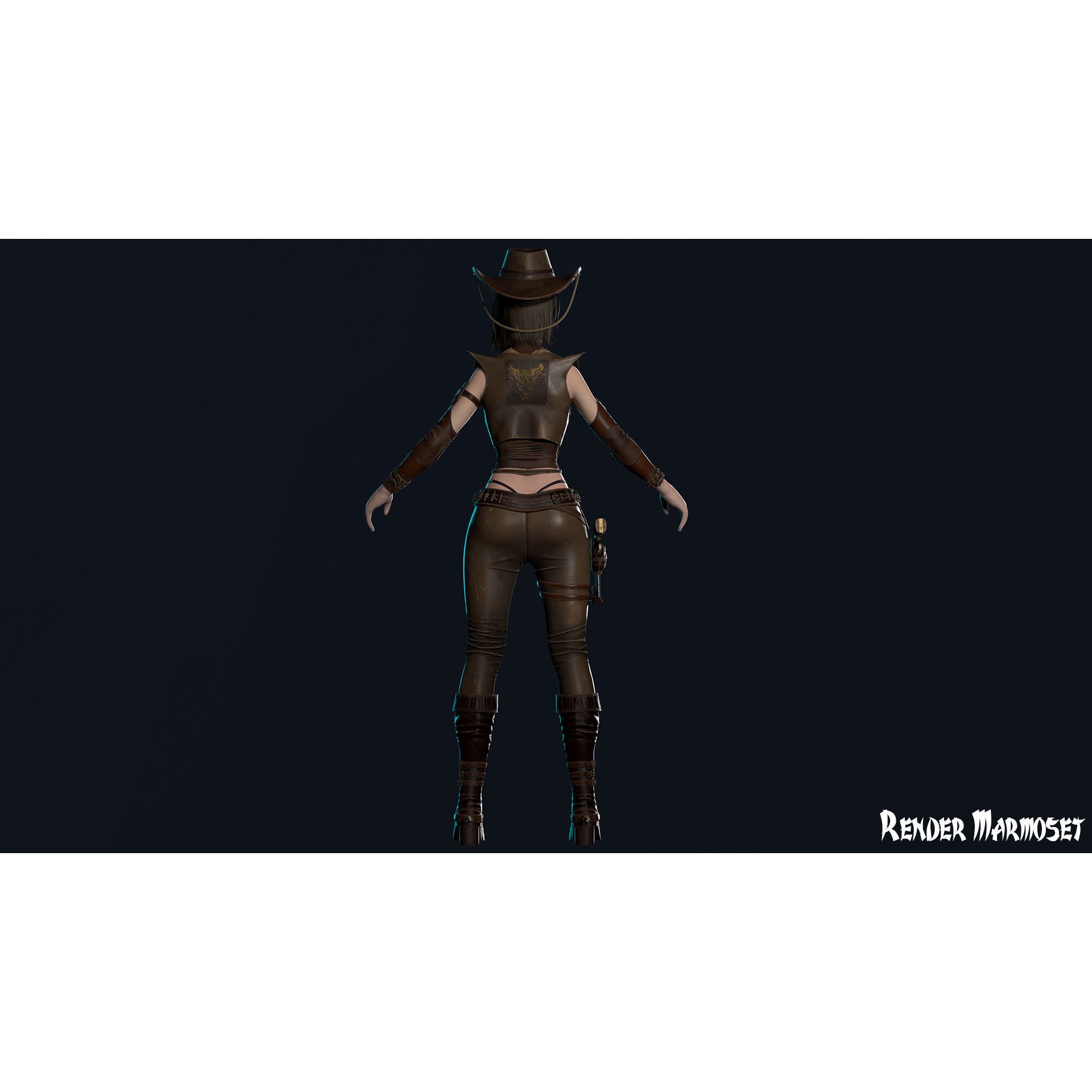 Cowboy Sheriff Girl - Low-Poly Game-Ready 3D Model - View 11