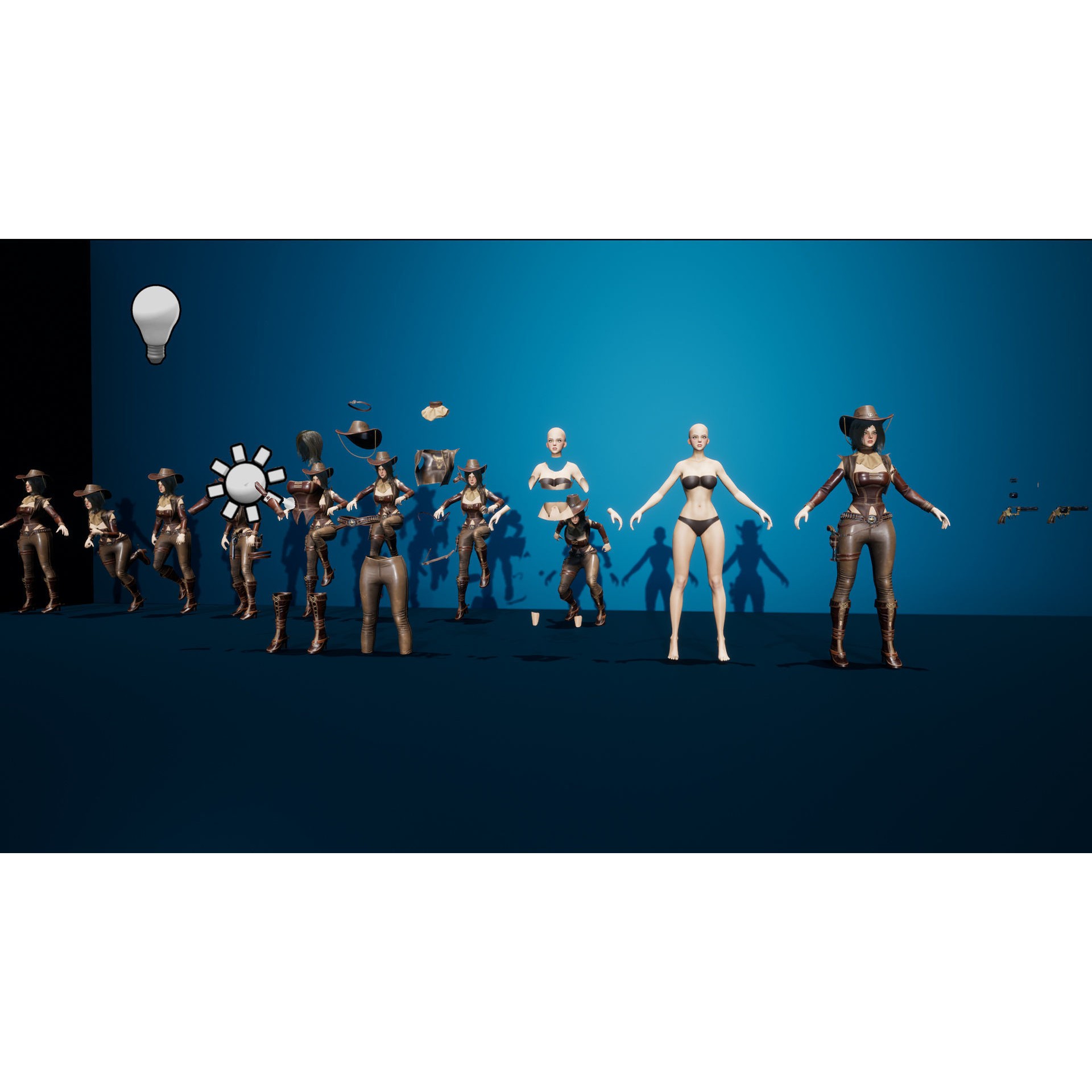 Cowboy Sheriff Girl - Low-Poly Game-Ready 3D Model - View 13