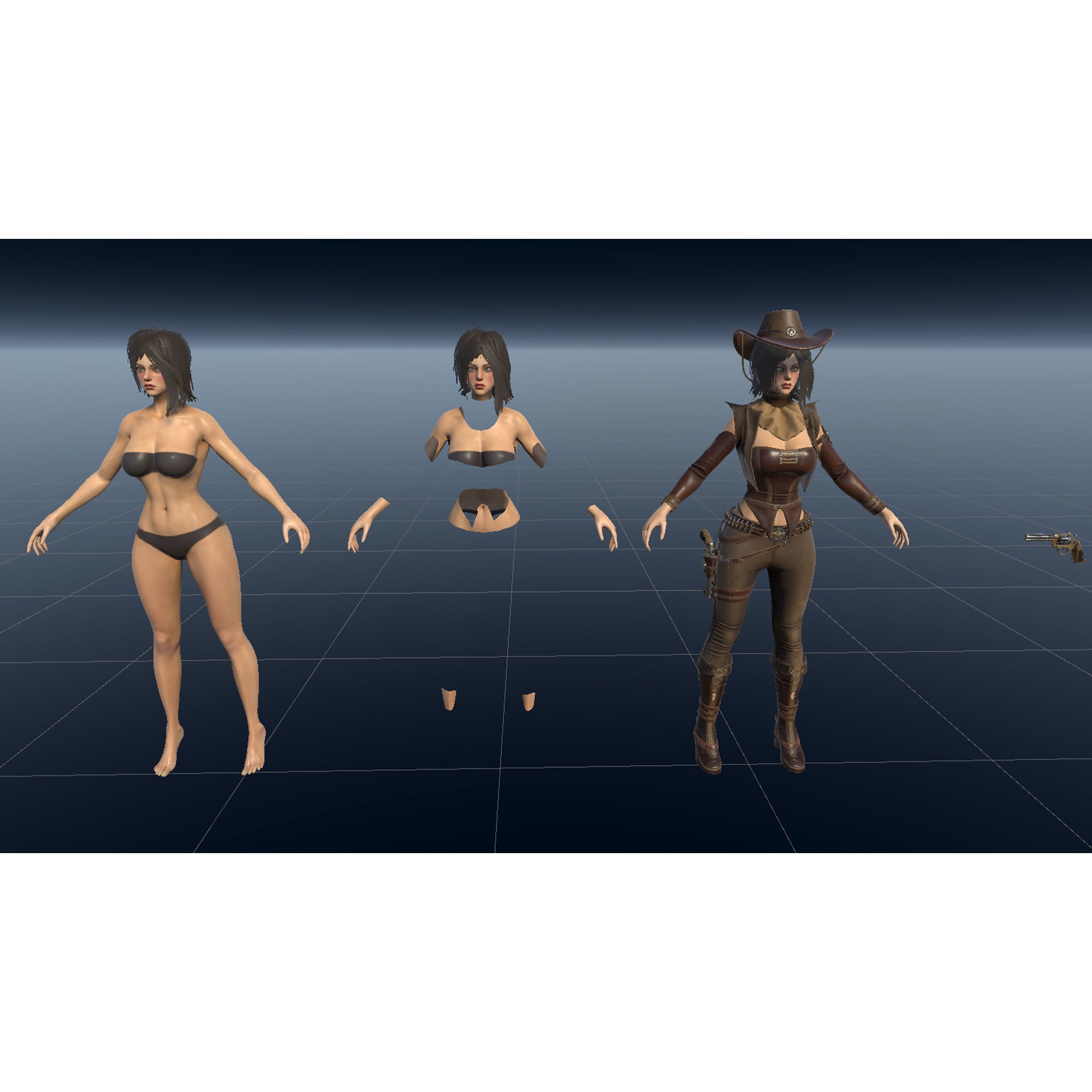 Cowboy Sheriff Girl - Low-Poly Game-Ready 3D Model - View 14