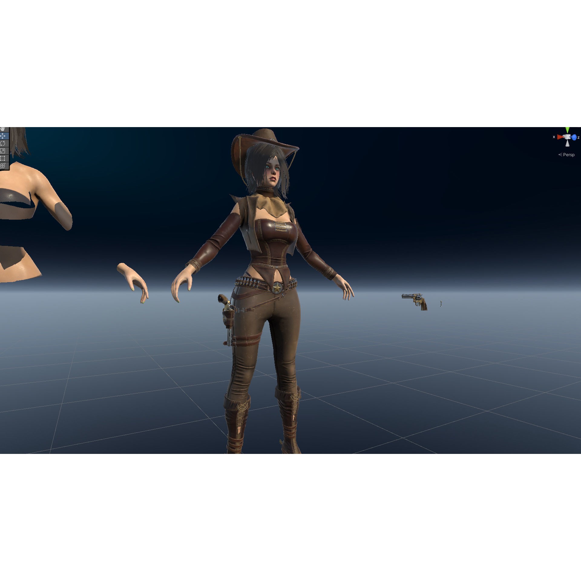 Cowboy Sheriff Girl - Low-Poly Game-Ready 3D Model - View 16