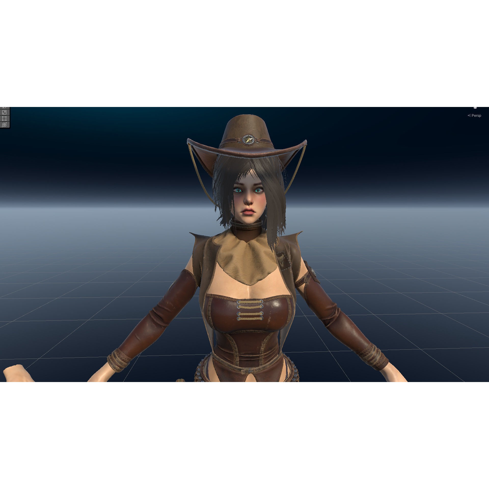 Cowboy Sheriff Girl - Low-Poly Game-Ready 3D Model - View 22