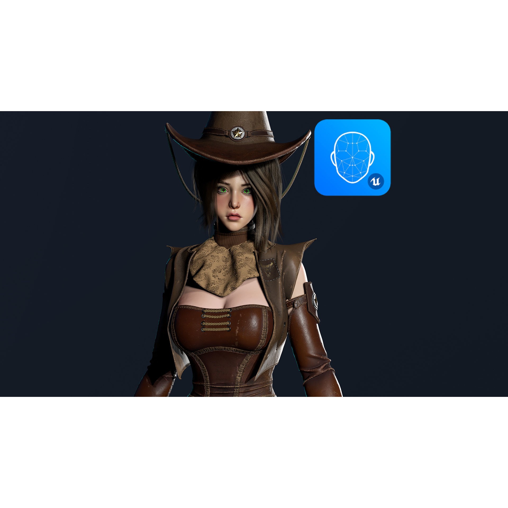 Cowboy Sheriff Girl - Low-Poly Game-Ready 3D Model - View 3