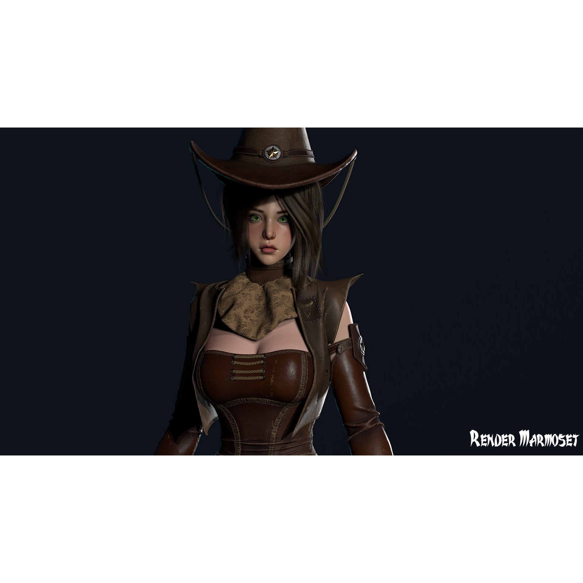 Cowboy Sheriff Girl - Low-Poly Game-Ready 3D Model - View 4