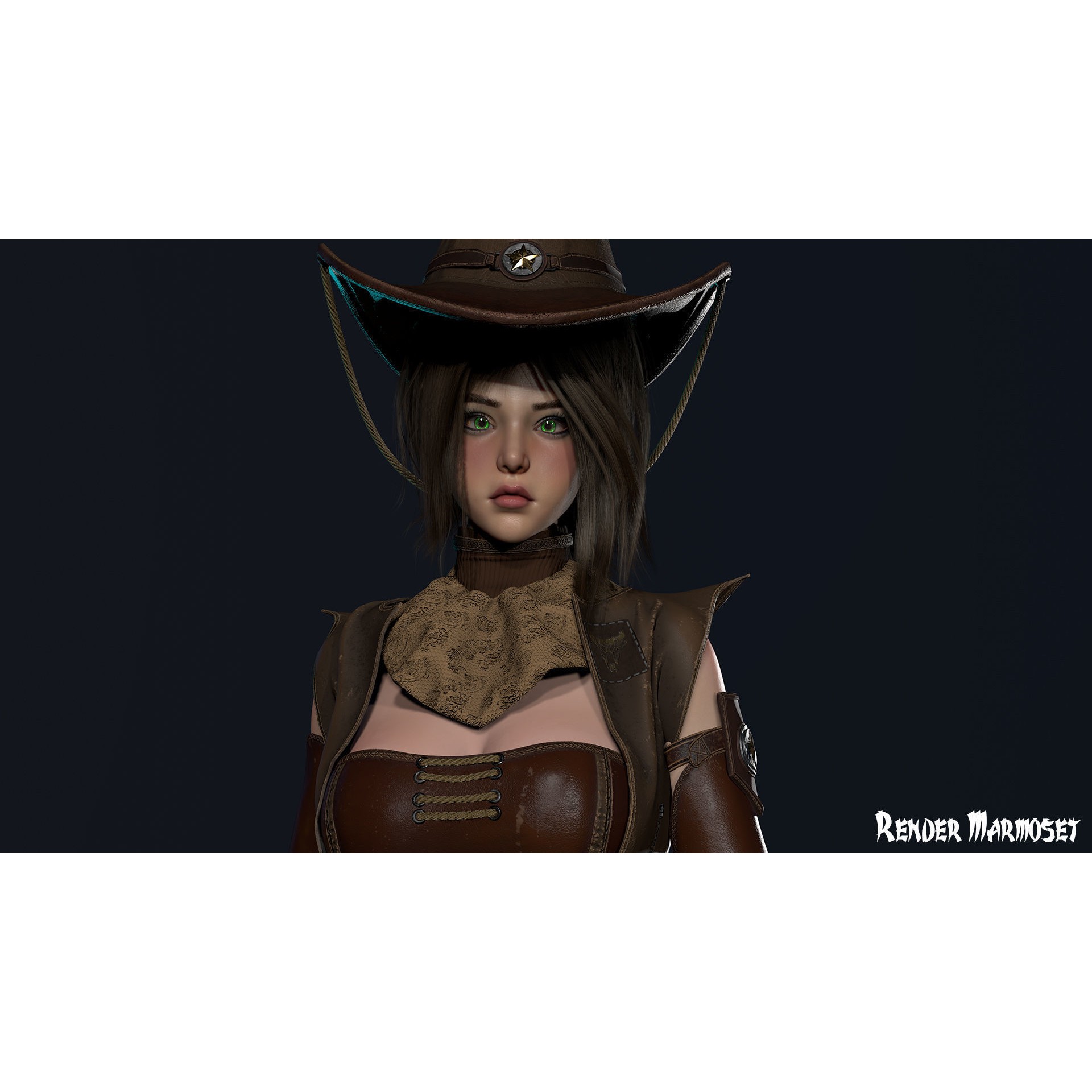 Cowboy Sheriff Girl - Low-Poly Game-Ready 3D Model - View 5