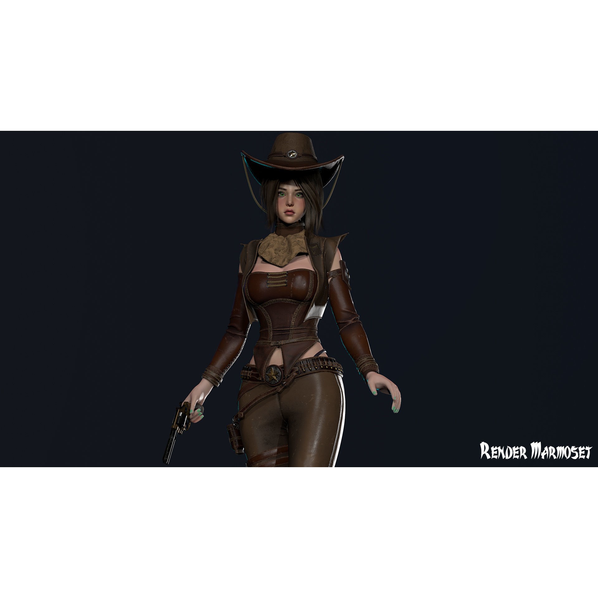 Cowboy Sheriff Girl - Low-Poly Game-Ready 3D Model - View 7