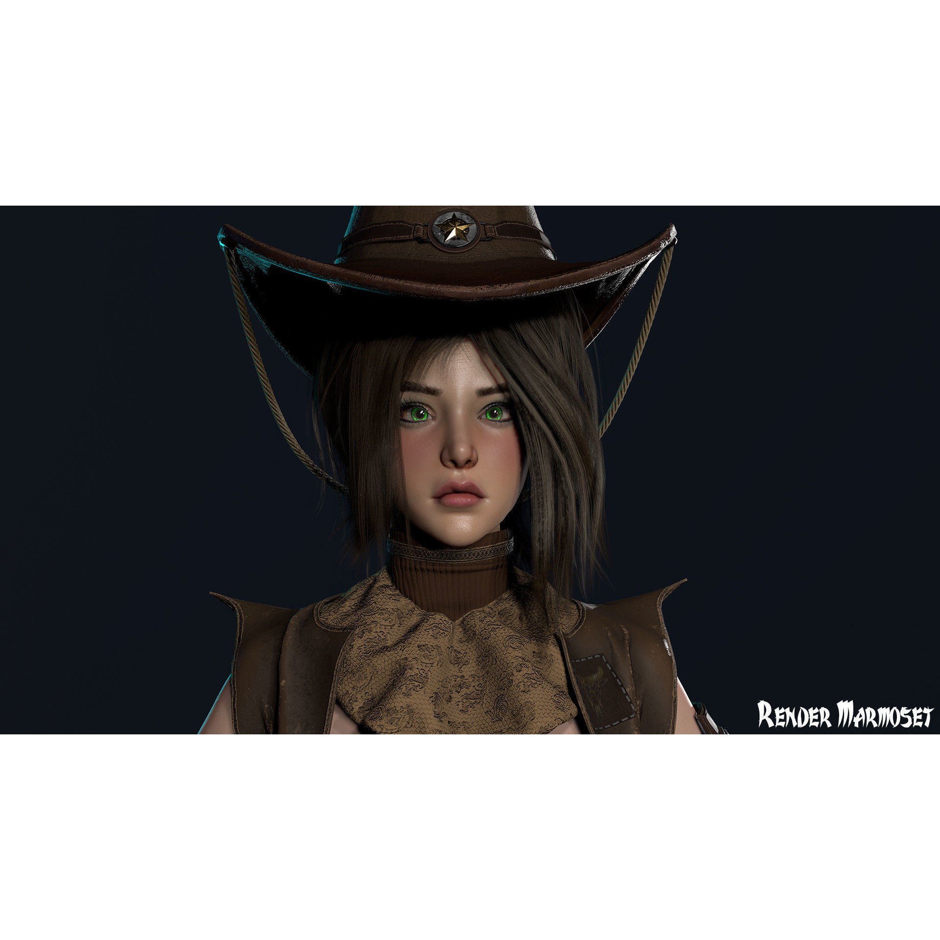 Cowboy Sheriff Girl - Low-Poly Game-Ready 3D Model - View 8