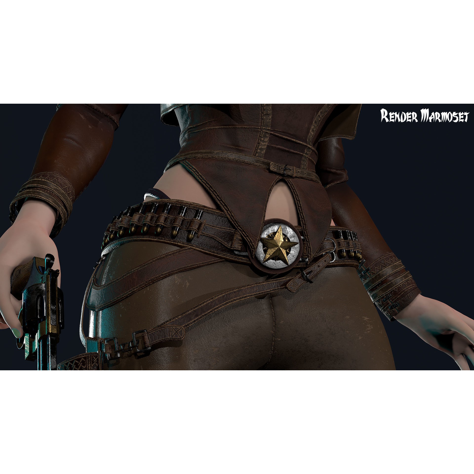 Cowboy Sheriff Girl - Low-Poly Game-Ready 3D Model - View 9