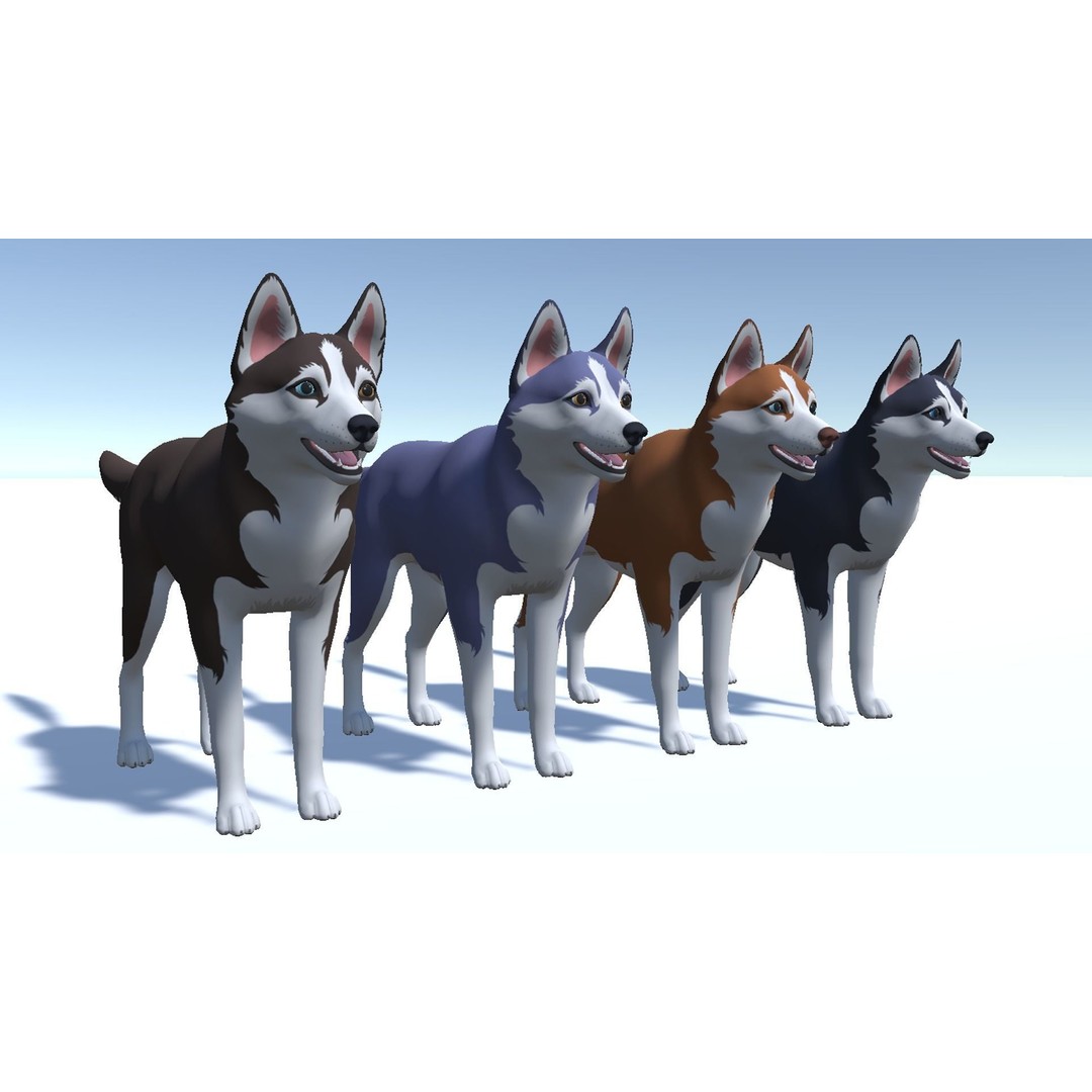 Cartoon Husky 3D Model – Low Poly Rigged Character with Animations - View 10