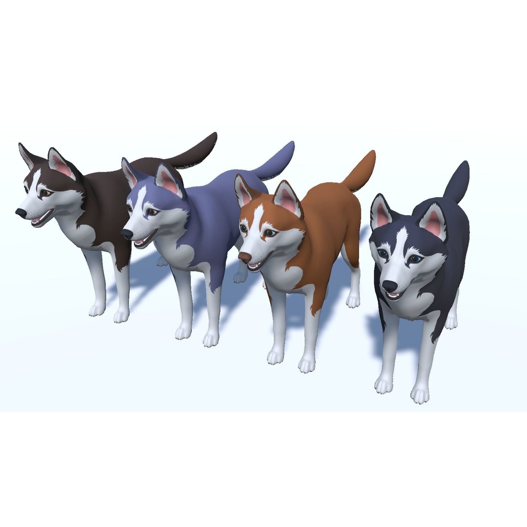 Cartoon Husky 3D Model – Low Poly Rigged Character with Animations - View 11