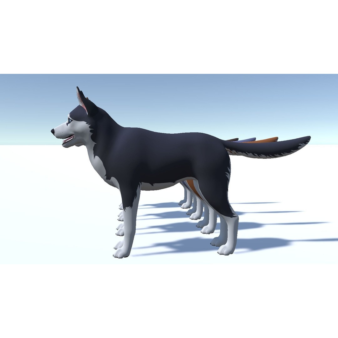 Cartoon Husky 3D Model – Low Poly Rigged Character with Animations - View 12