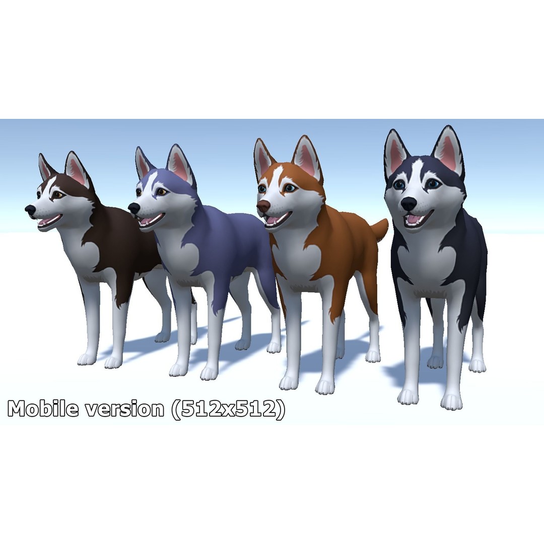 Cartoon Husky 3D Model – Low Poly Rigged Character with Animations - View 14