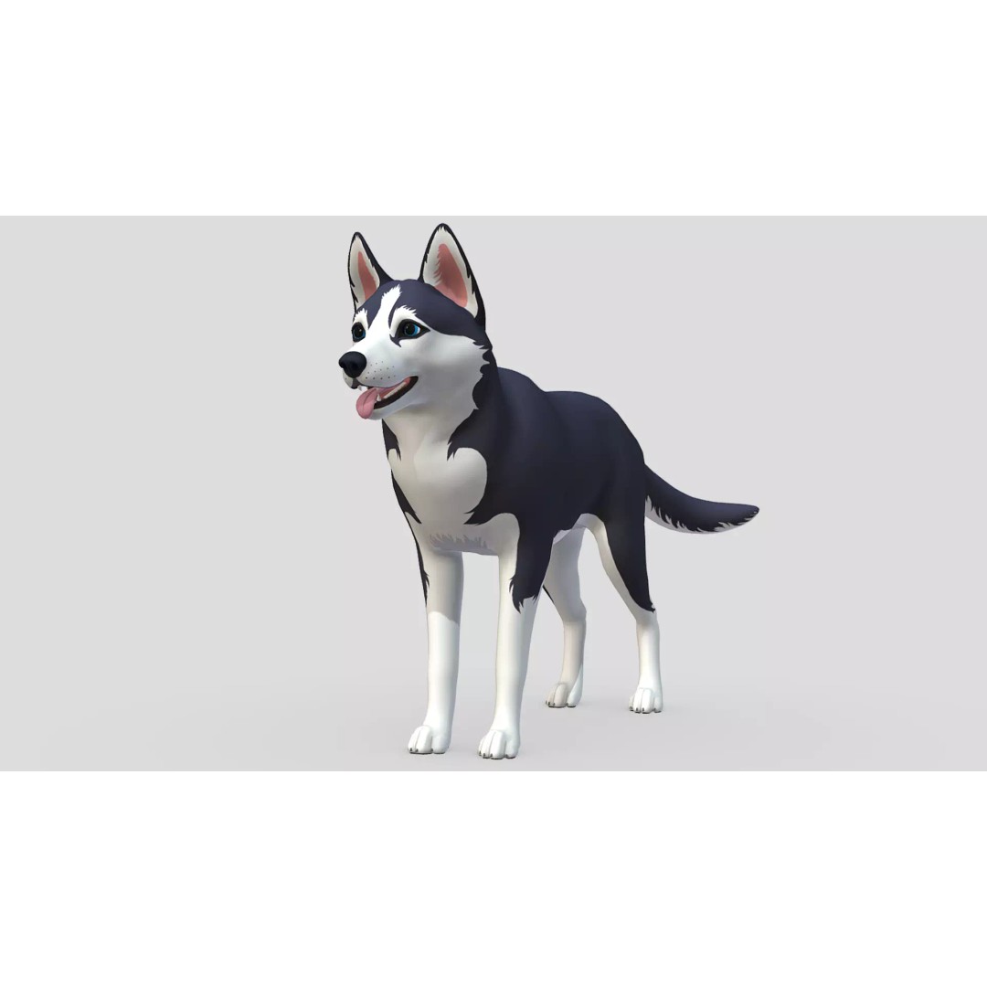 Cartoon Husky 3D Model – Low Poly Rigged Character with Animations - View 2