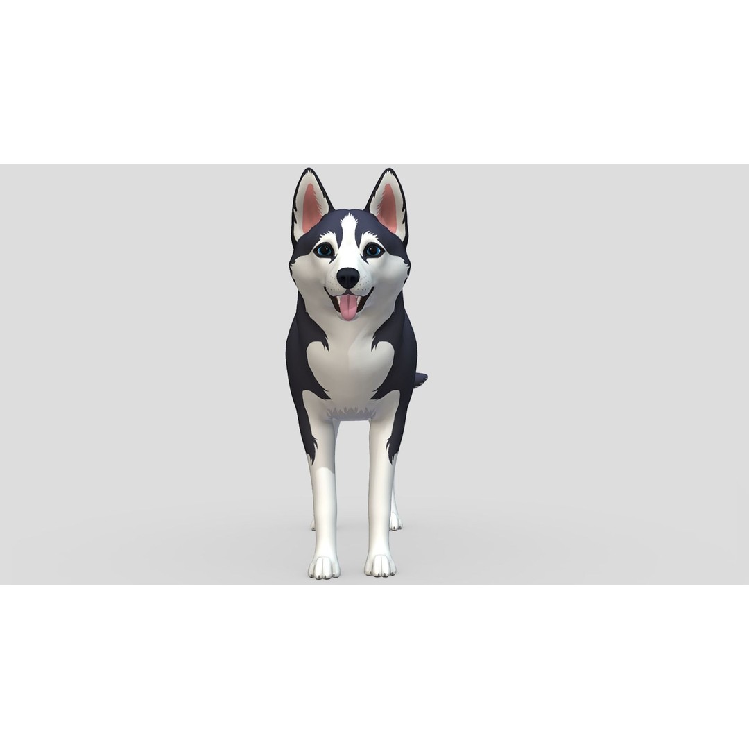 Cartoon Husky 3D Model – Low Poly Rigged Character with Animations - View 4
