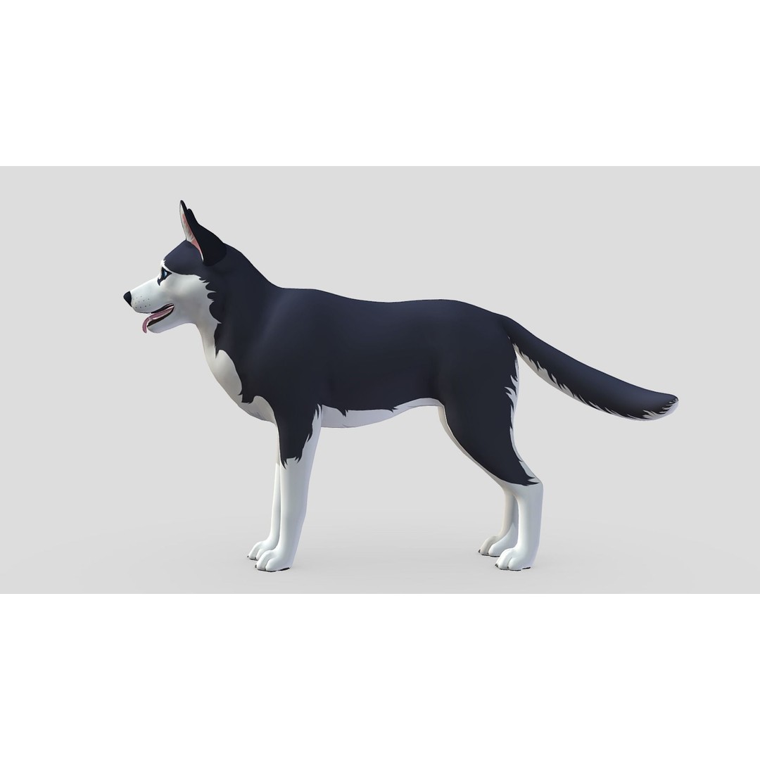 Cartoon Husky 3D Model – Low Poly Rigged Character with Animations - View 5
