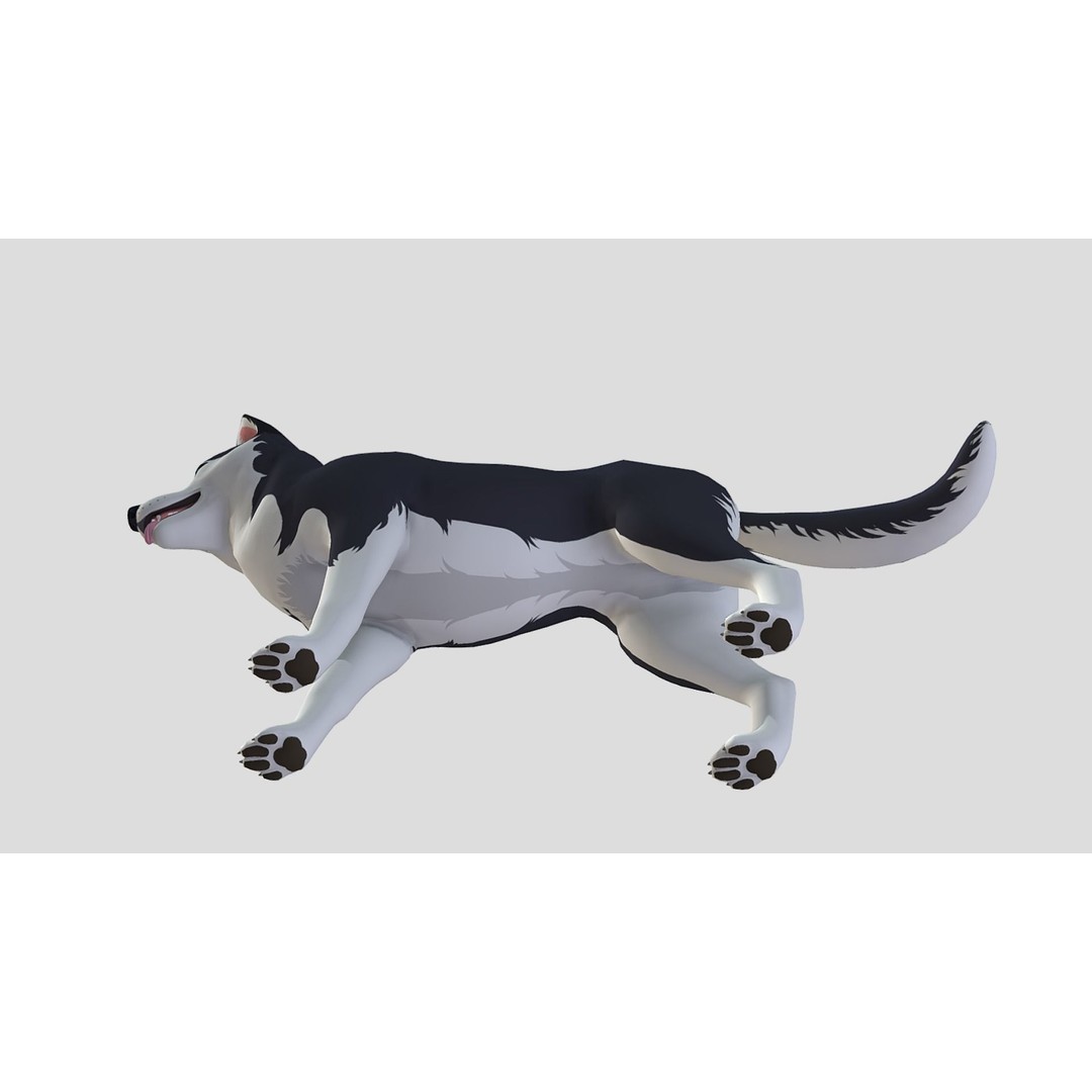 Cartoon Husky 3D Model – Low Poly Rigged Character with Animations - View 7